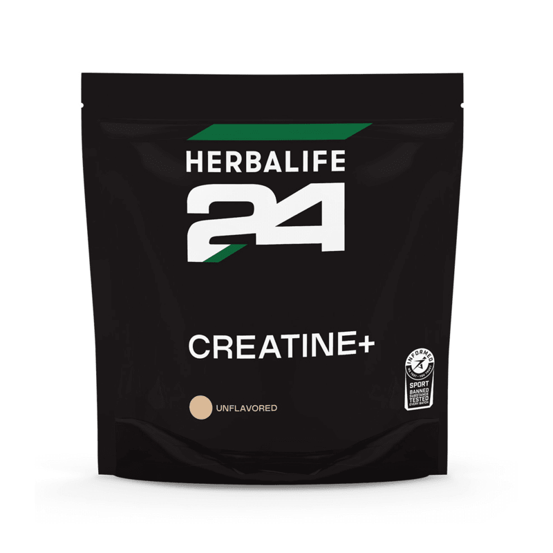H24 Creatine + Herbalife24 product packaging showcasing unflavored creatine supplement.