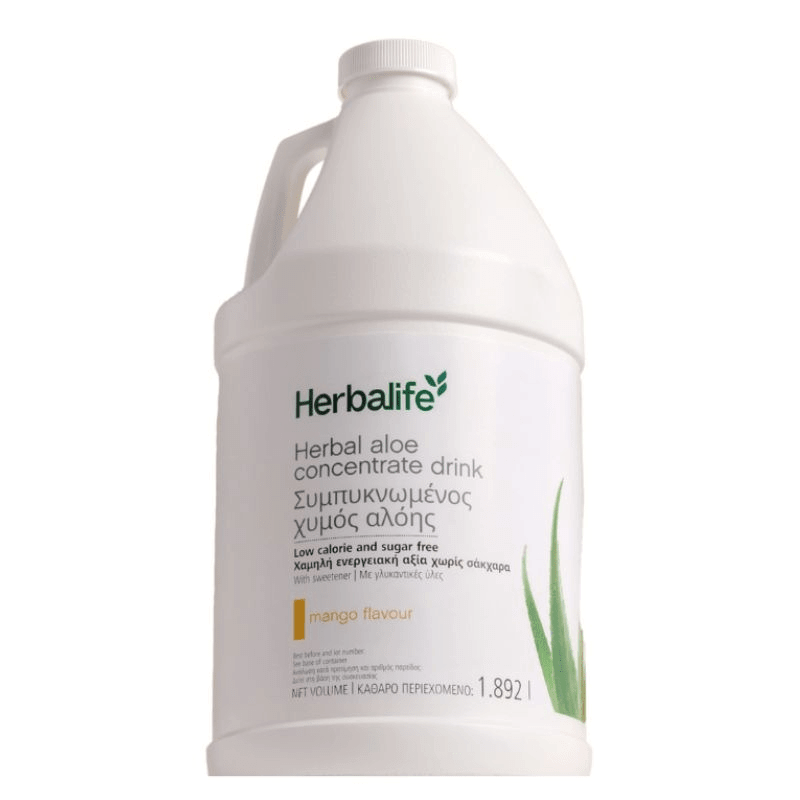 Aloe Concentrate Herbal Beverage in mango flavor, 1.892L bottle, low calorie herbal drink with aloe vera juice