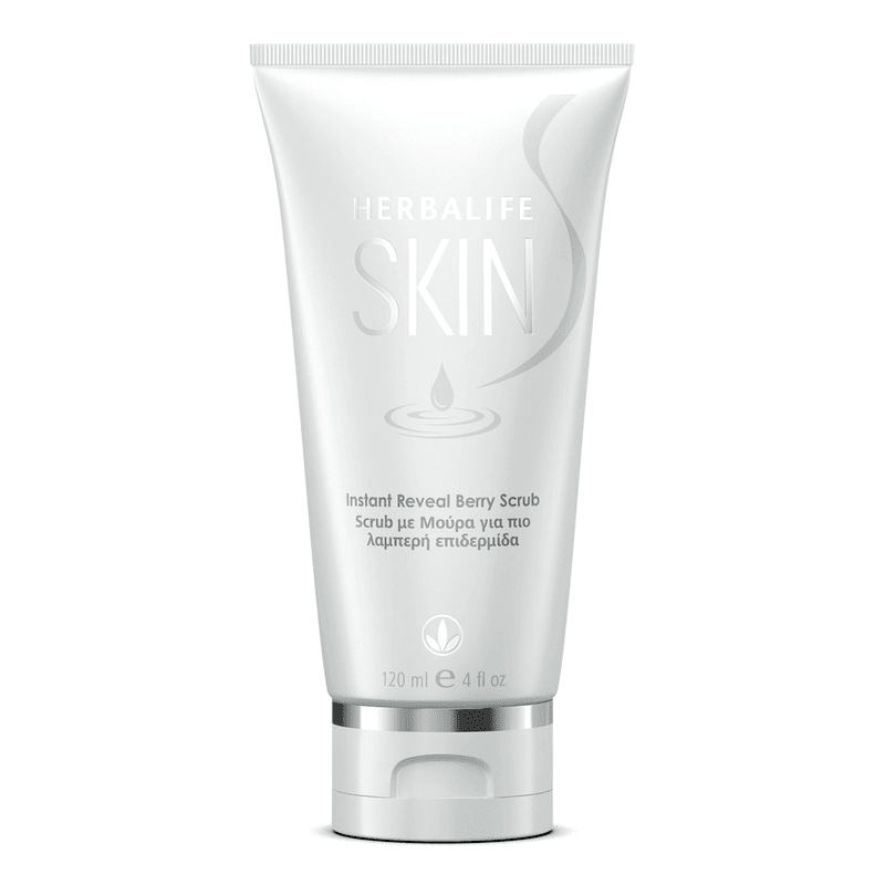 Instant Reveal Berry Scrub 120 ml tube featuring antioxidant-rich formula for soft, smooth skin and fresh fruity fragrance.