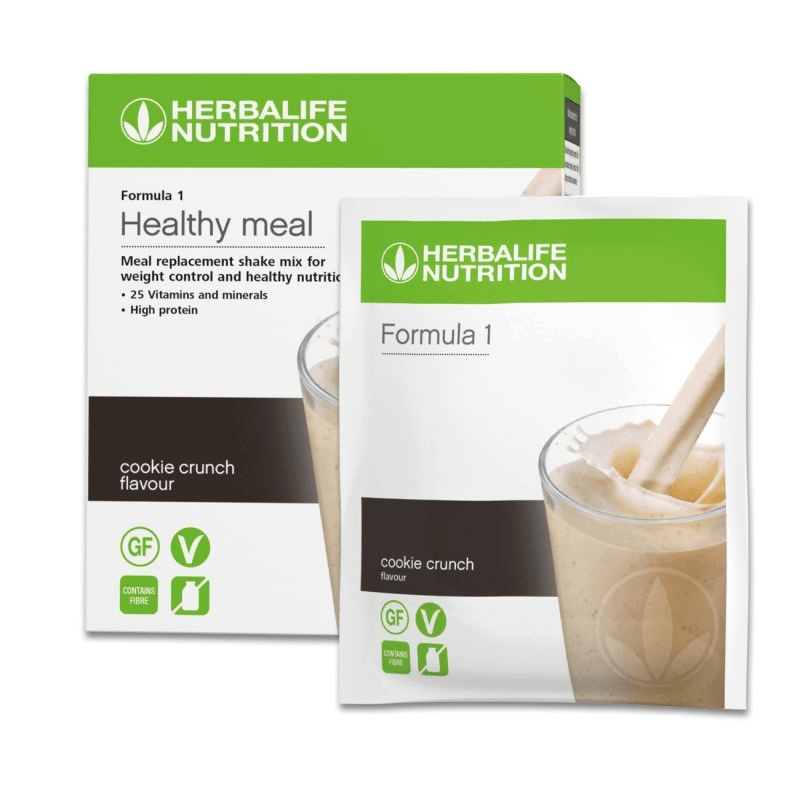 Formula 1 Nutritional Shake Mix Sachets Cookie Crunch Pack featuring delicious shake mix in sachets, perfect for a healthy meal.