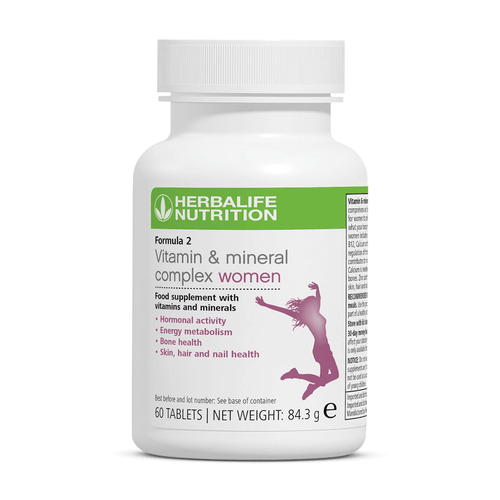 Herbalife Formula 2 Vitamin & Mineral Complex for women, a supplement with essential vitamins and minerals for daily health.