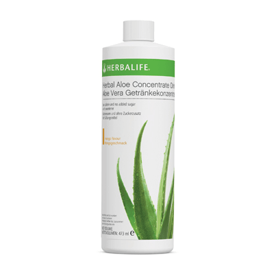 Aloe Concentrate Aloe Mango 473 mL bottle, featuring Aloe Vera juice and refreshing mango flavor for a citrus twist.