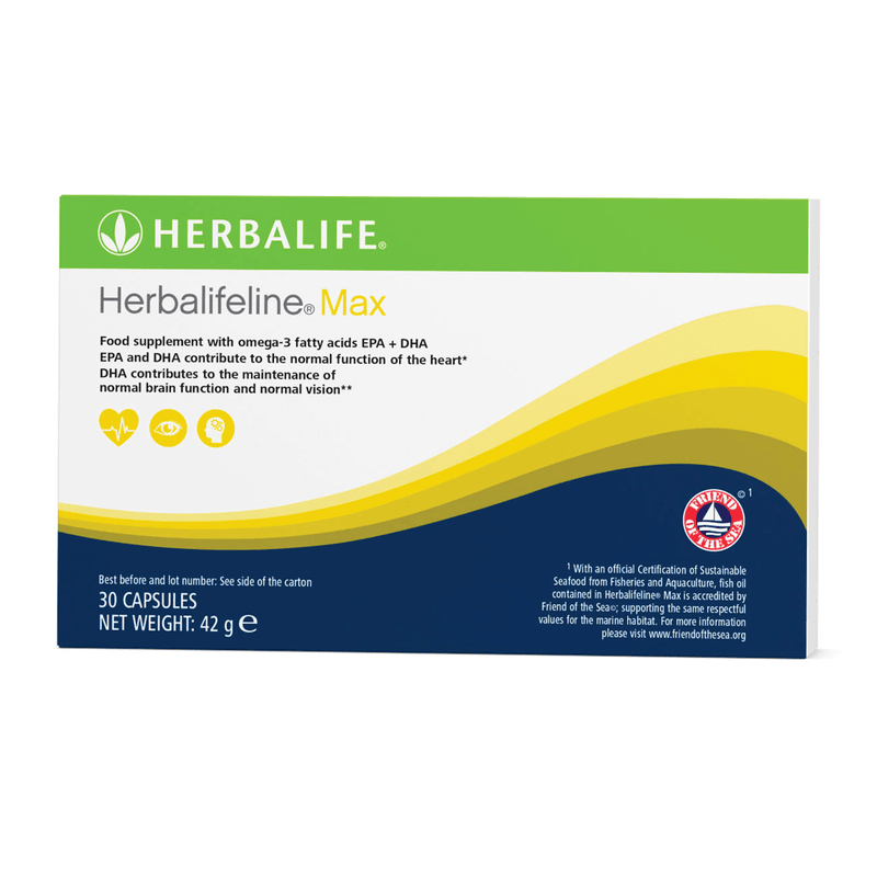 Herbalifeline® Max food supplement with omega-3 fatty acids EPA + DHA for heart and brain health.
