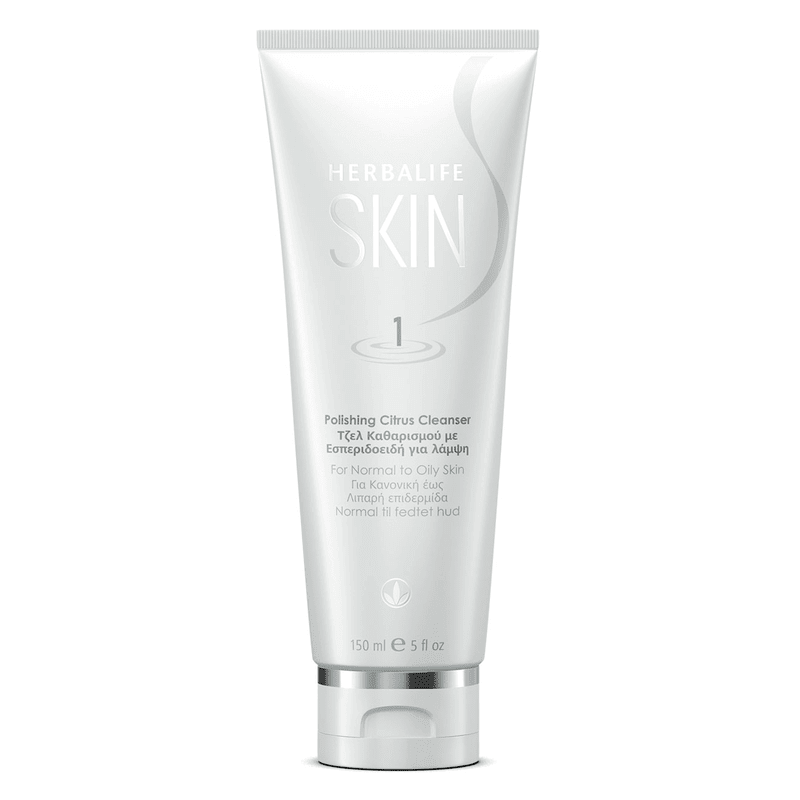Polishing Citrus Cleanser tube, 150 ml, refreshing gel with jojoba beads for normal to oily skin, vibrant citrus scent.