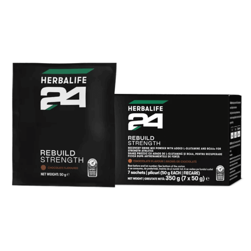 Rebuild Strength Sachets chocolate flavor recovery drink 350g with L-glutamine and BCAAs for post-workout recovery
