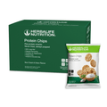 Protein Chips packet and box showcasing sour cream & onion flavor, 50% less fat, gluten-free snacks.