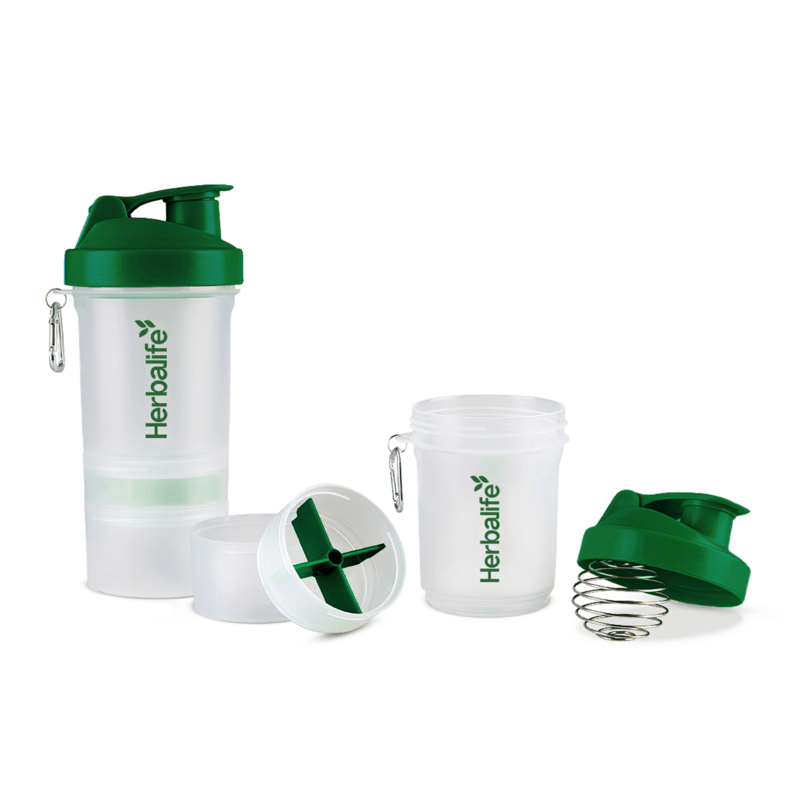 Super Shaker Green by Herbalife with whisk ball and additional compartments for easy shake mixing.