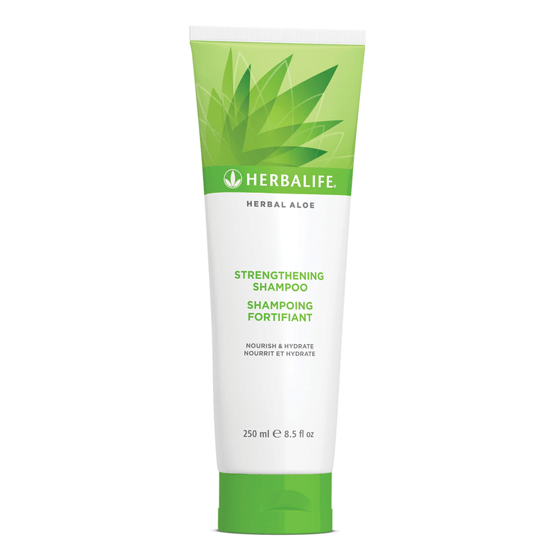 Herbal Aloe Strengthening Shampoo in a 250 ml tube for stronger, silkier hair and reduced breakage.